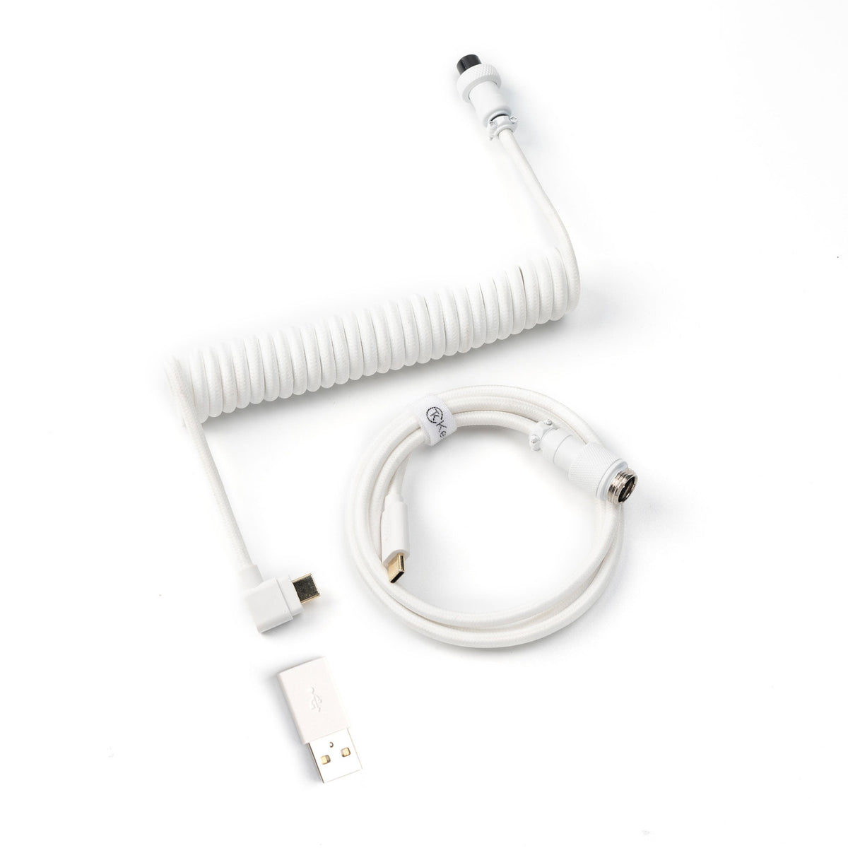 Keychron custom coiled aviator USB type-C cable white color with angled connector