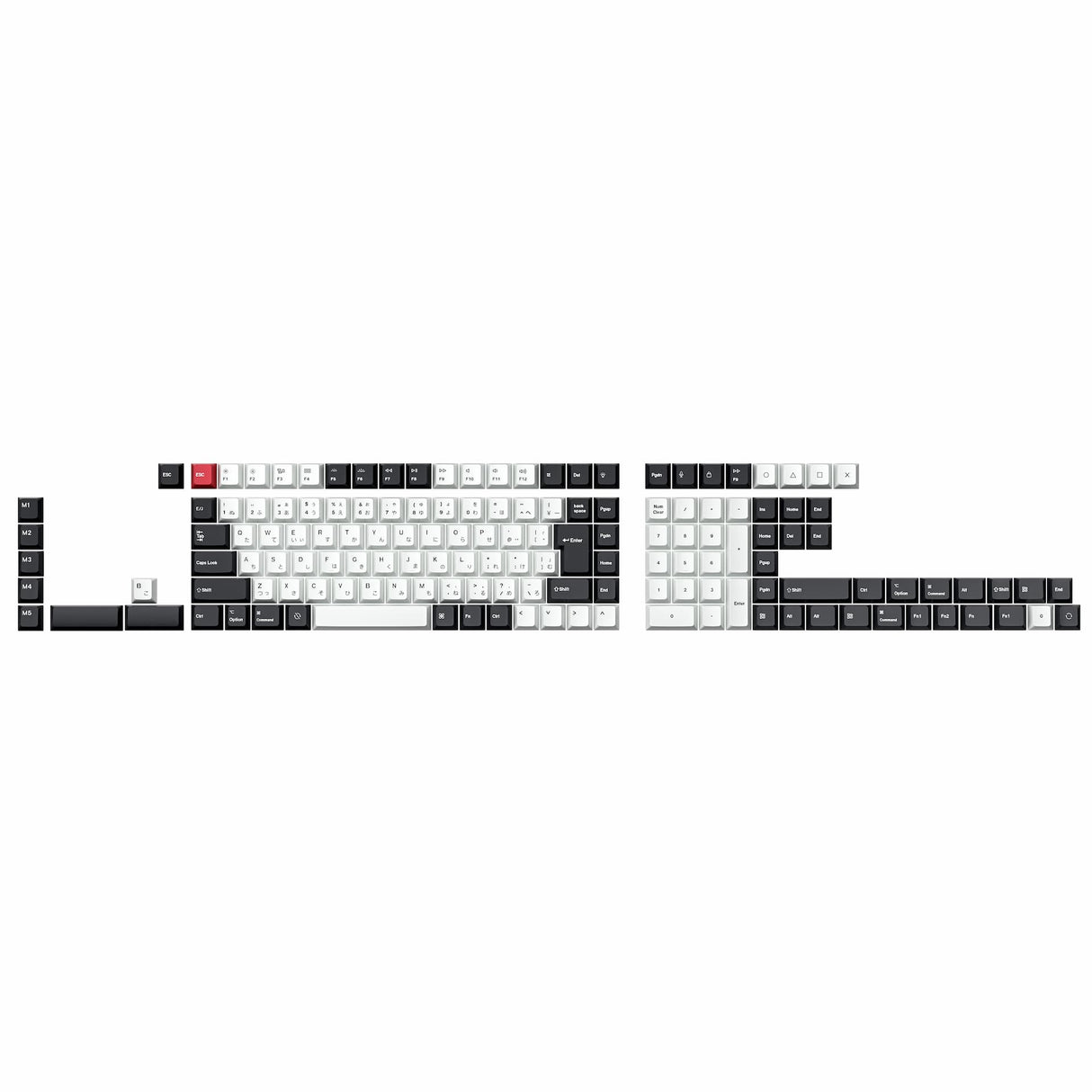 JIS |ISO Cherryプロファイル 昇華印刷PBTキーキャップコンプリートセット - ブラック&ホワイト