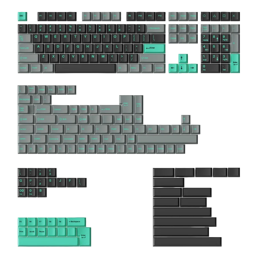 Cherry プロファイル ダブルショット PBT フルセット キーキャップ - ハッカーミント