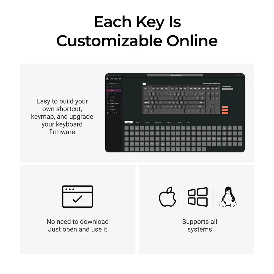 Keychron C3 Pro 8K QMK 有線カスタムメカニカルキーボード｜日本語配列