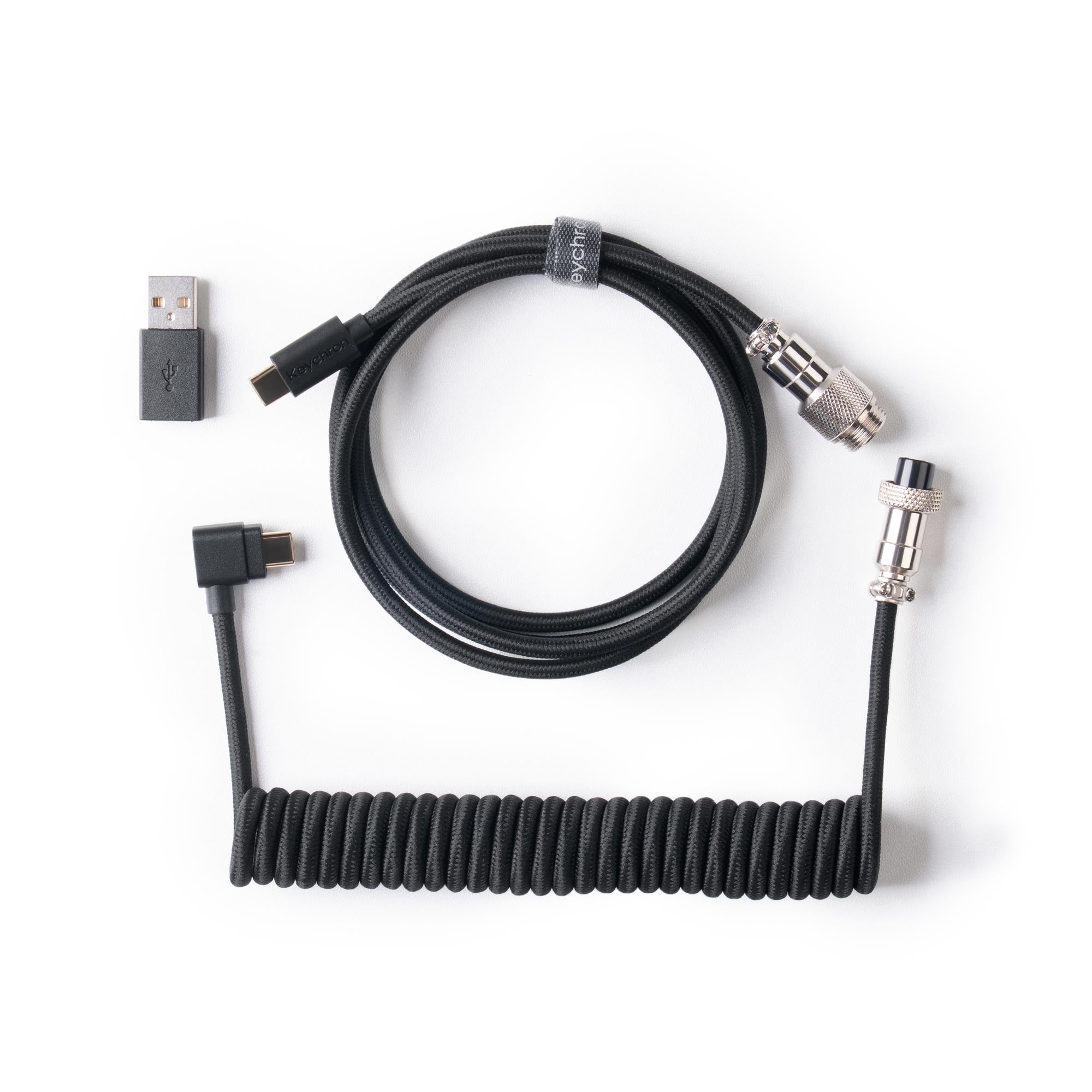 Keychron custom coiled aviator USB type-C cable black color with angled connector