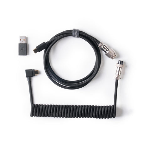 Keychron custom coiled aviator USB type-C cable black color with angled connector