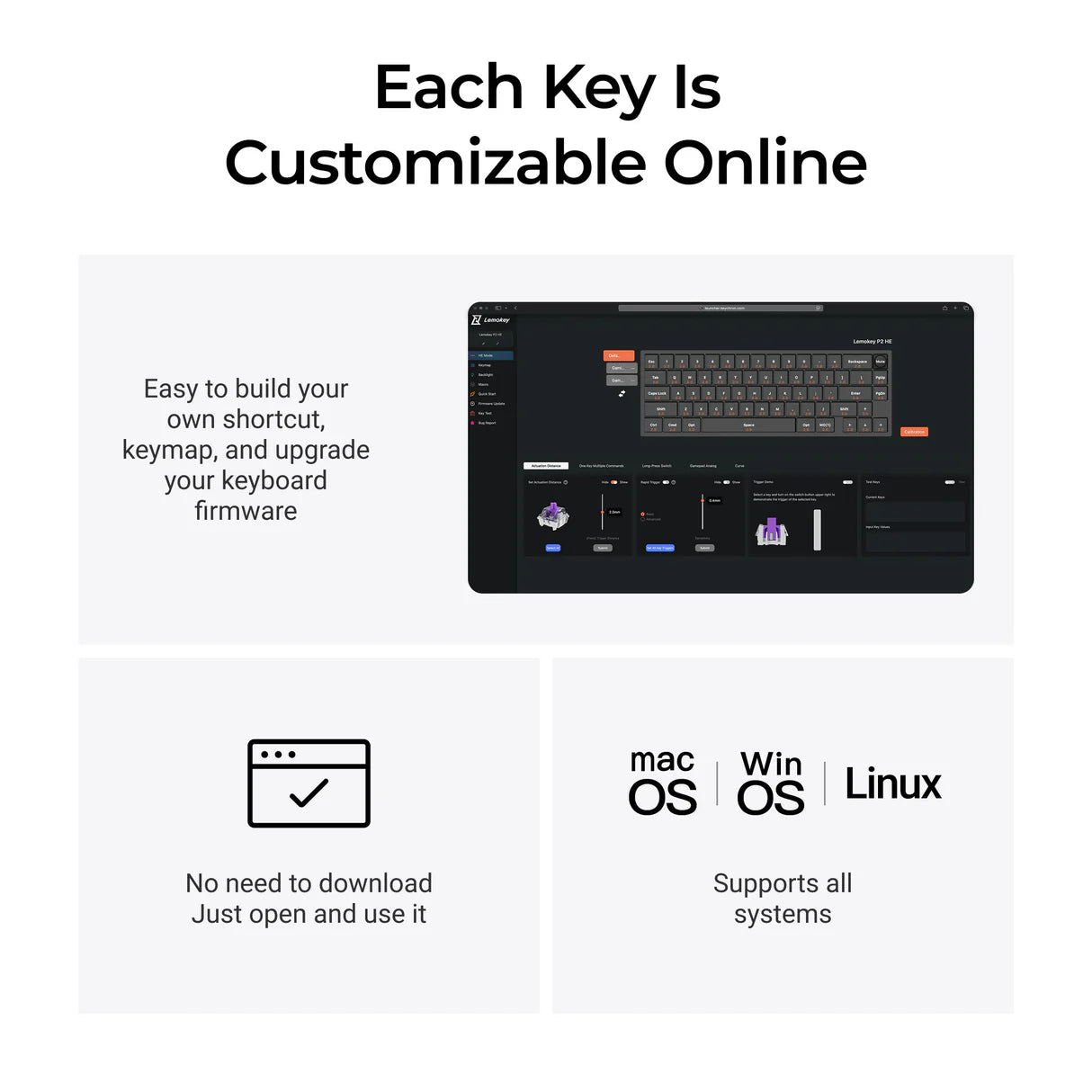 Lemokey P2 HE 磁気スイッチ ワイヤレスカスタムゲーミングキーボード (US ANSI Layout)