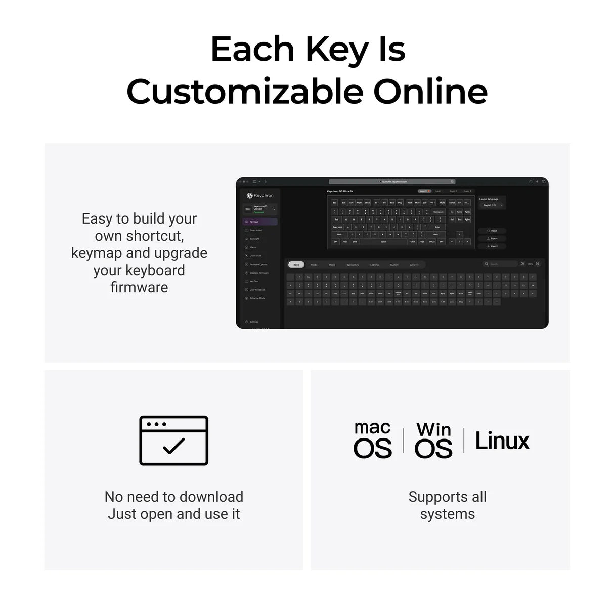 Keychron Q3 Ultra 8K ワイヤレスカスタムメカニカルキーボード  日本語配列（かな刻印なし）